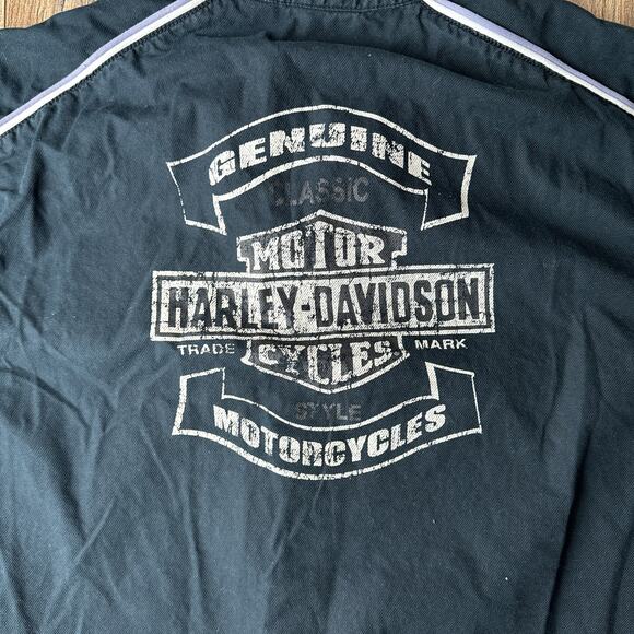 Harley Davidson Denim Shirt Men's Medium Black Motorcycle Short Sleeve 5502 - Picture 7 of 10
